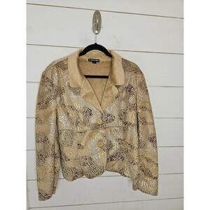Essentials by Milano XL Tan silver & brown animal print 2 button jacket/blazer